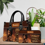 Side view highlighting warm amber tones and geometric tribal border styling.