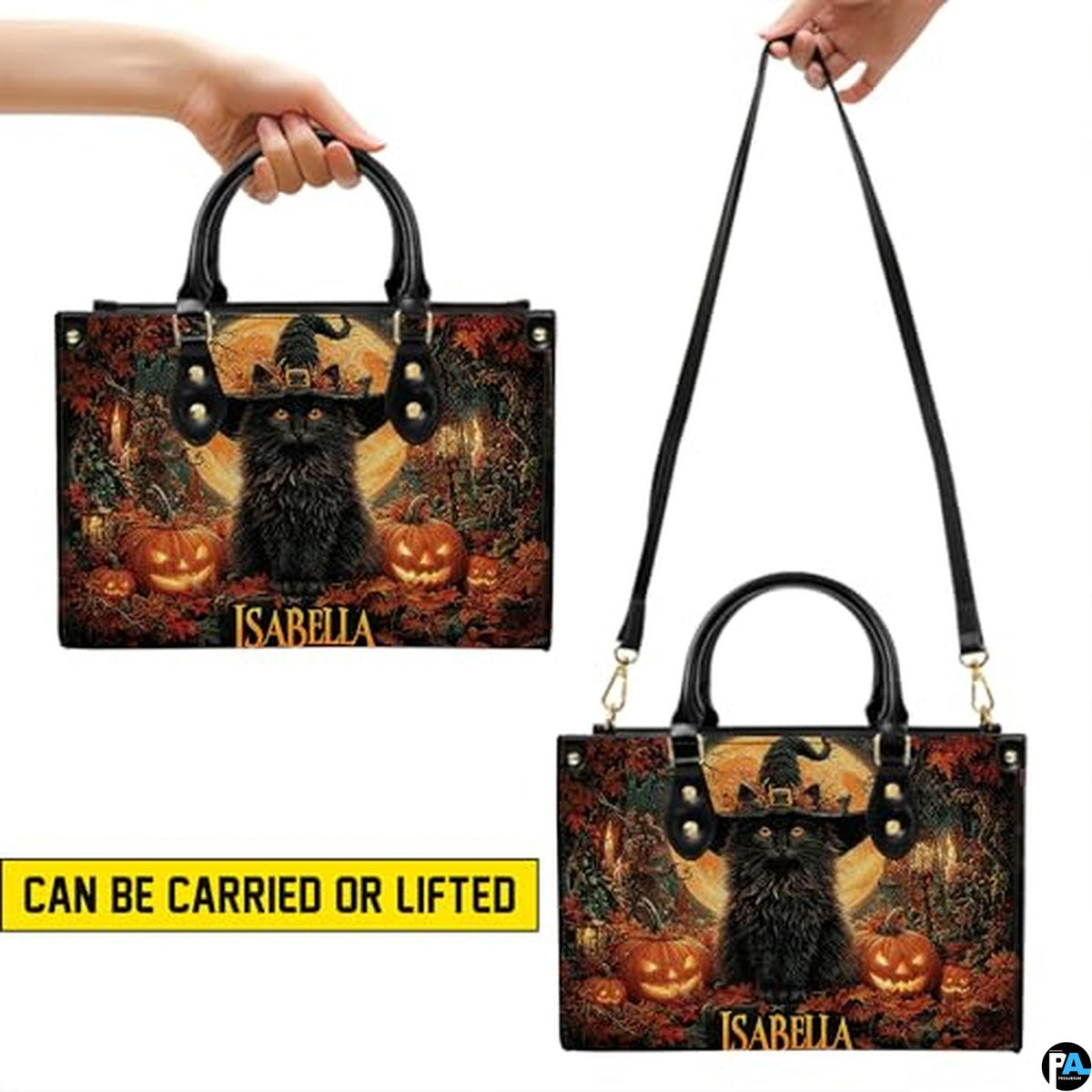 Personalized Halloween Leather Handbag – Custom Witch 3D Printing Effect Purses For Women – Spooky Gothic Shoulder Bag