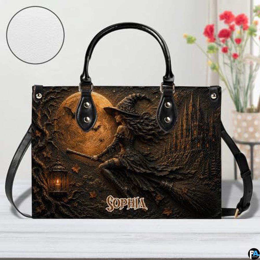 Personalized Witch Handbag with Purse, Custom Name Gothic Leather Bag Set for Women, Halloween Shoulder Bag, Witch Gift
