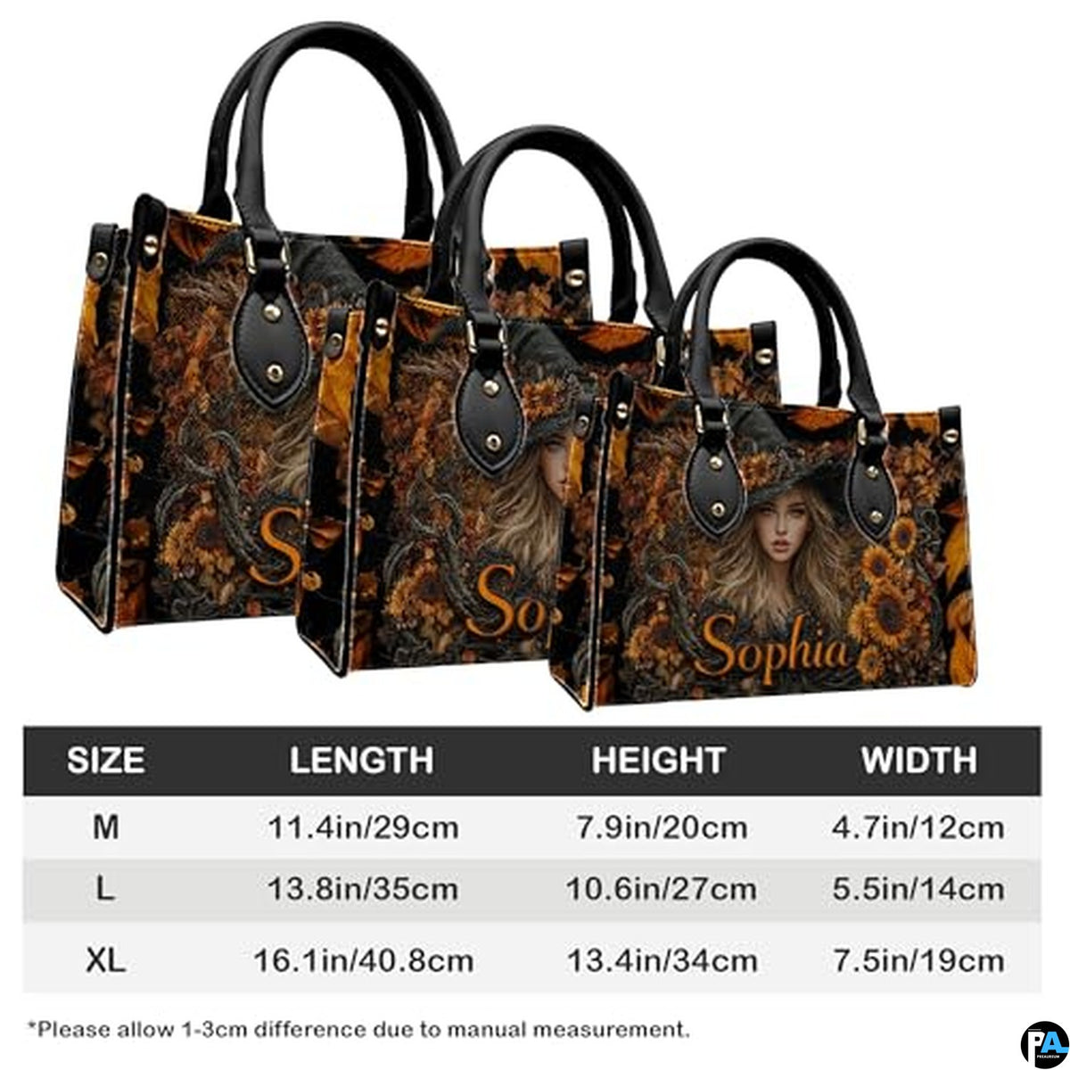 Personalized Halloween Leather Handbag – Custom Witch 3D Printing Effect Purses For Women – Spooky Gothic Shoulder Bag