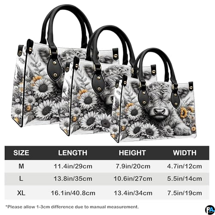 Highland Cow Leather Handbag Custom Cow Purse for Women Country Farm PU Leather Tote Gifts for Farmers Girls Mom Gift