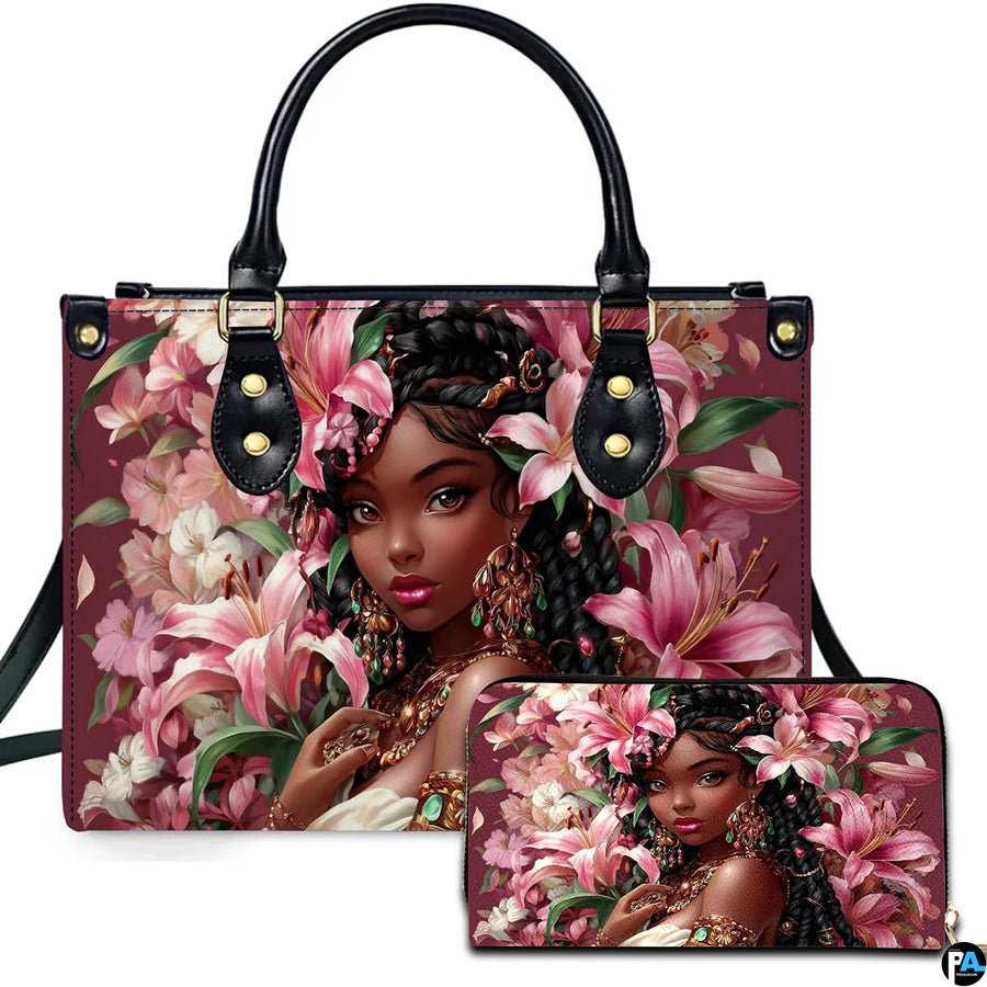 Personalized Black Women Leather Bag, Custom Name African Purses and Handbags Gifts for Mom Birthday Christmas Mothers Day