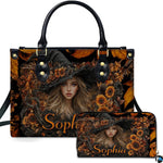 Personalized Halloween Leather Handbag – Custom Witch 3D Printing Effect Purses For Women – Spooky Gothic Shoulder Bag