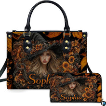 Personalized Halloween Leather Handbag – Custom Witch 3D Printing Effect Purses For Women – Spooky Gothic Shoulder Bag