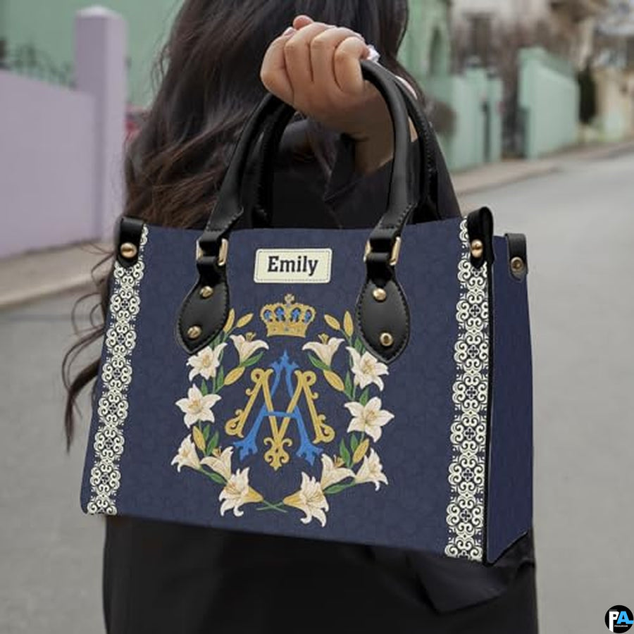 Custom Catholic Virgin Mary Leather Bag, Personalized Name Handbags and Purses for Christian Women Religious Bag Gifts