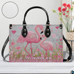Interior lining and compartments of the pink flamingo handbag.