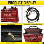Infographic displaying hardware fixtures, carrying straps, and zipper detailing of Christmas handbag.