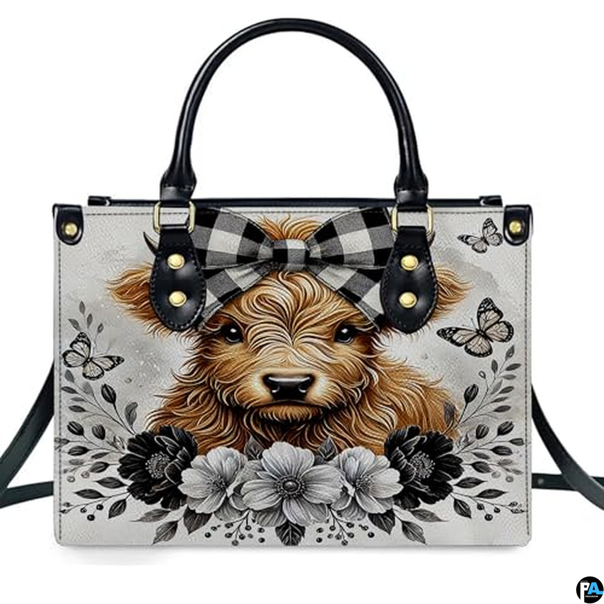 Highland Cow Leather Handbag Custom Cow Purse for Women Country Farm PU Leather Tote Gifts for Farmers Girls Mom Gift