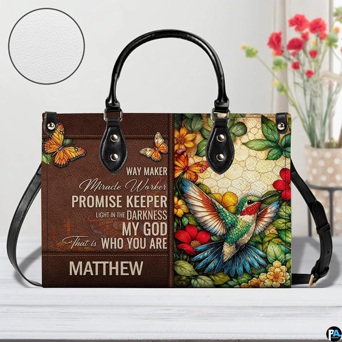 Lifestyle model perspective illustrating natural drape and proportion of the hummingbird floral accessory ensemble