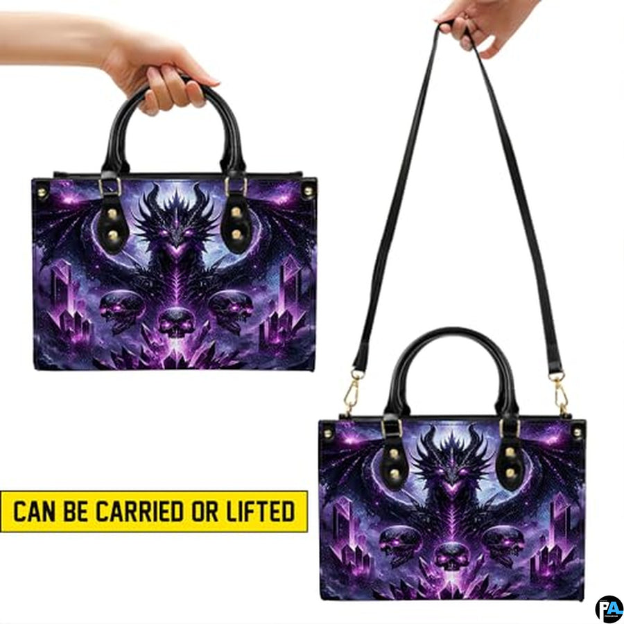 Personalized Dragon Leather Handbag, Fantasy Gothic Purse for Women, Mythical Shoulder Bag Gift for Dragon Lovers