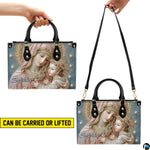 Demonstration of top handle carrying and crossbody shoulder strap methods