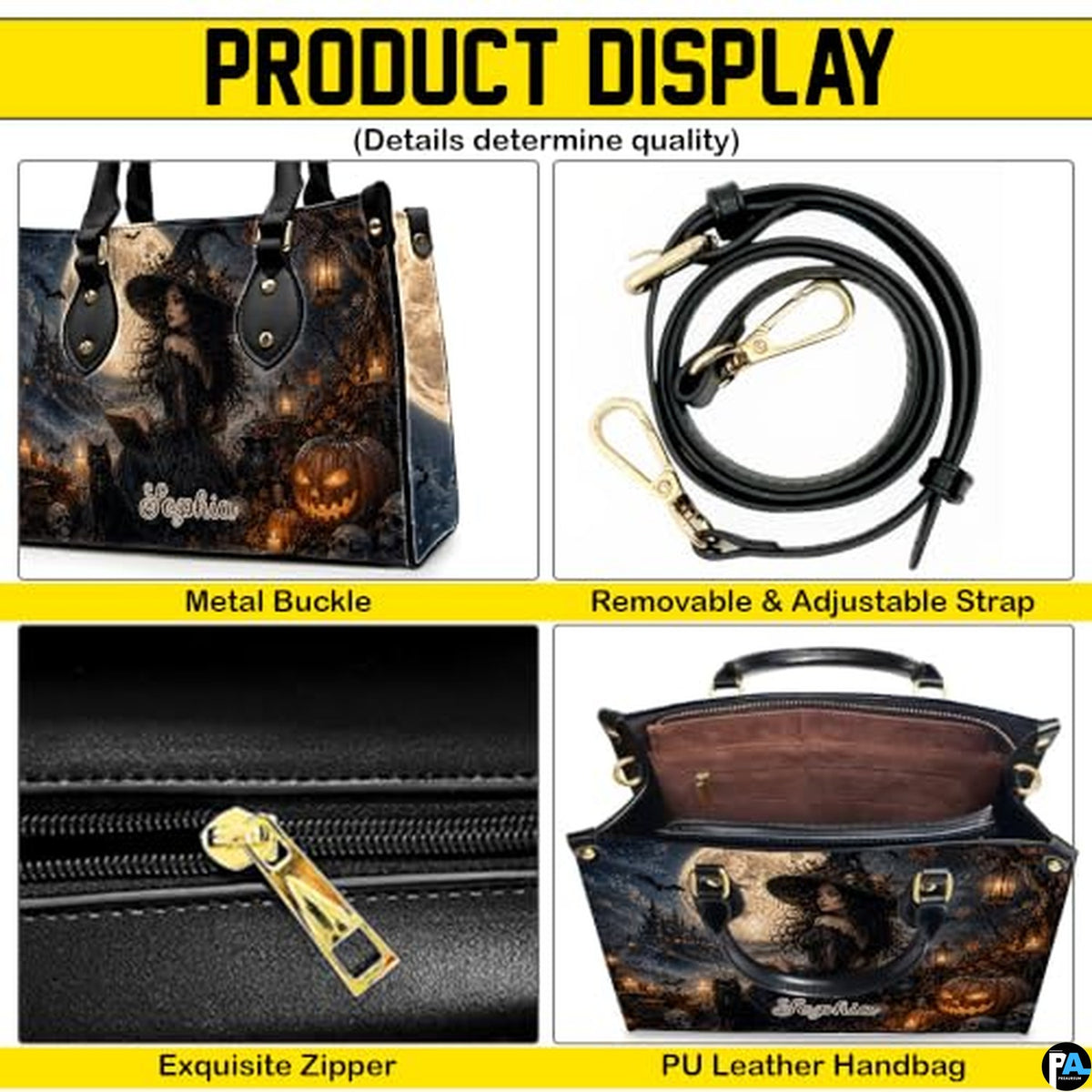 Personalized Witch Handbag with Purse, Custom Name Gothic Leather Bag Set for Women, Halloween Shoulder Bag, Witch Gift