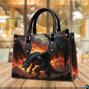 Personalized Black Dragon with Fiery Background Shoulder Bag
