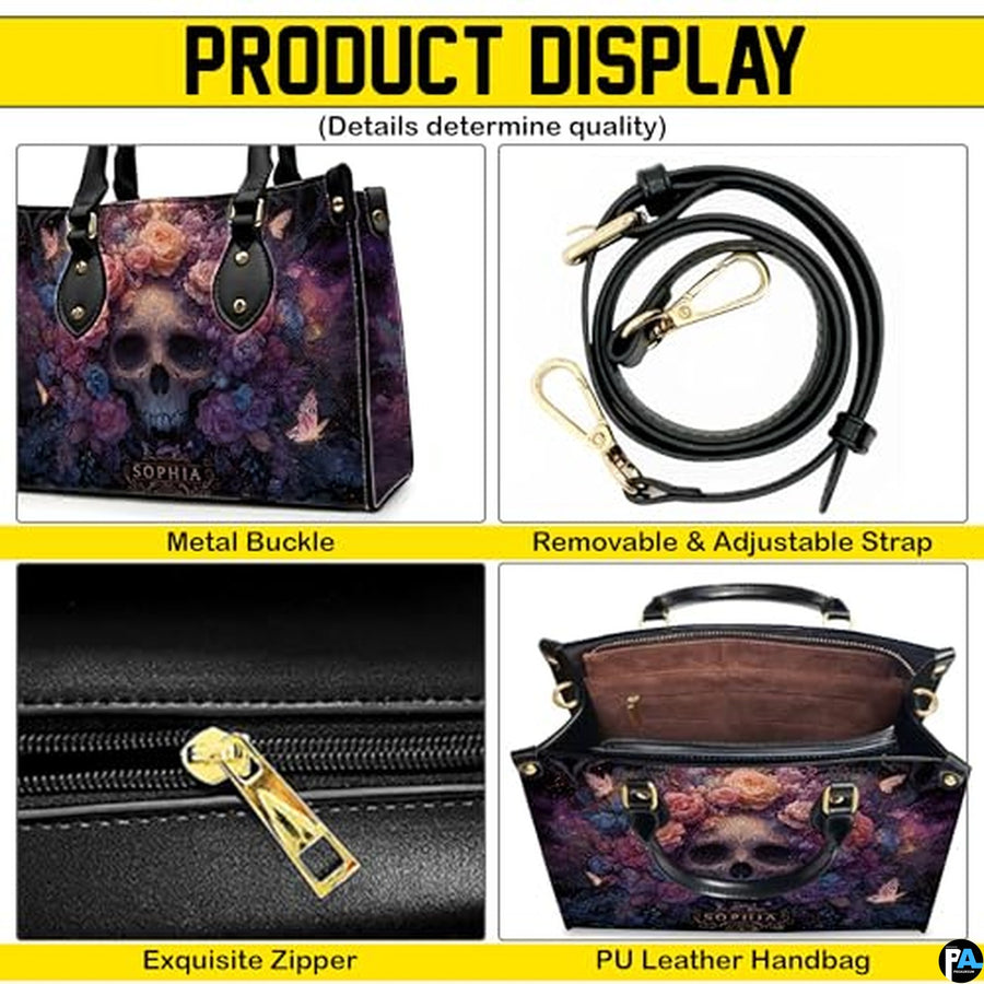 Personalized Halloween Leather Handbag – Custom Witch 3D Printing Effect Purses For Women – Spooky Gothic Shoulder Bag