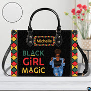Front perspective of afrocentric artwork accessory displaying illustrated woman against dark labyrinth backdrop.