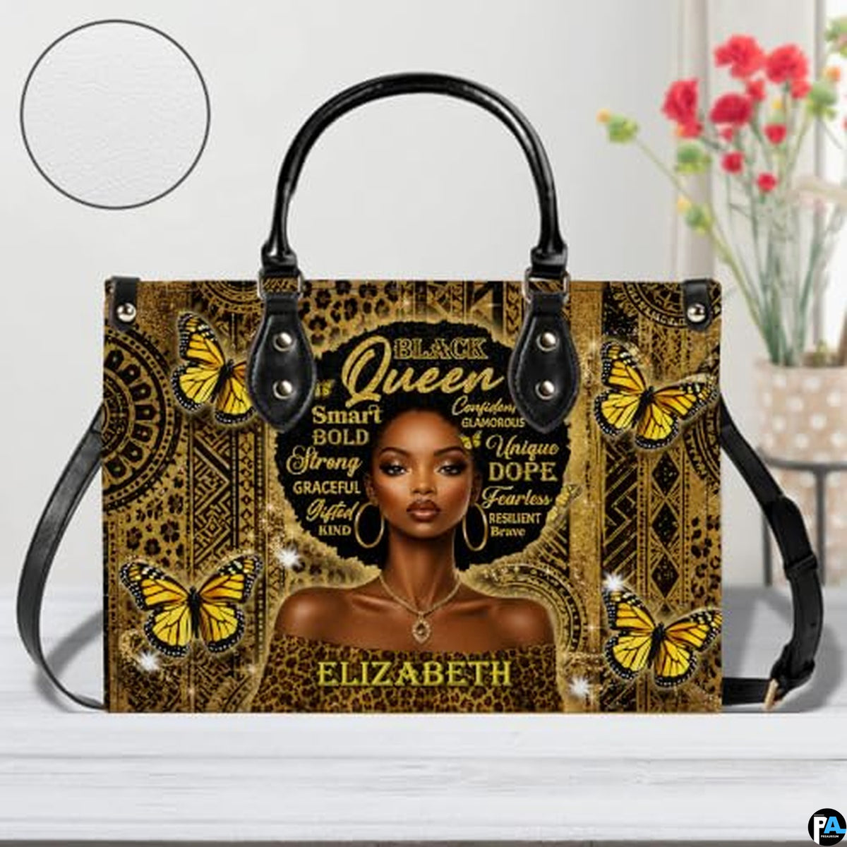 Personalized African American Leather Bag, African Purse, Gifts for Black Girl Women, Black History Handbags