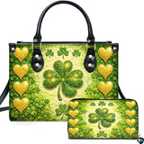 Gold Heart Clover Handbag with Green Sparkles