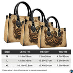 Side profile of mechanical octopus handbag showing parchment tones and clean seams