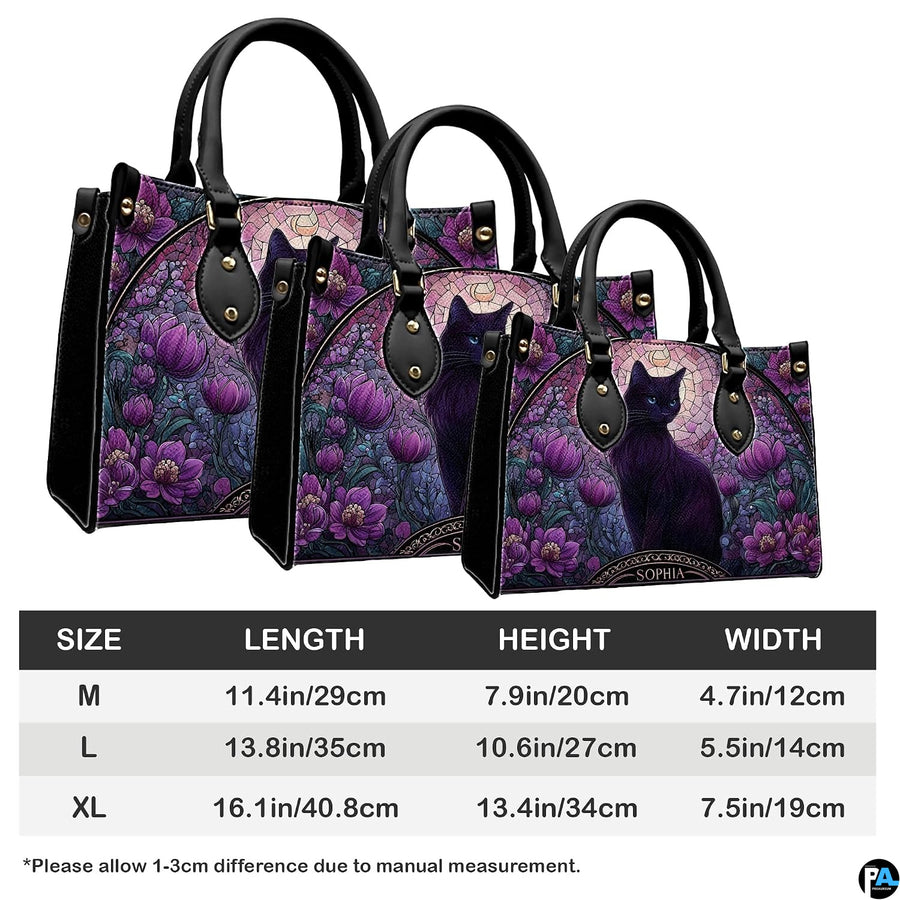 Dimension overview graphic presenting medium, large, and extra-large options with black cat art.