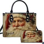 Vintage Santa Claus face handbag and matching wallet set featuring an expressive holiday portrait.