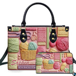 Studio presentation of needlecraft art beside matching rectangular companion accessory.