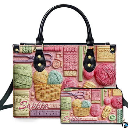 Studio presentation of needlecraft art beside matching rectangular companion accessory.