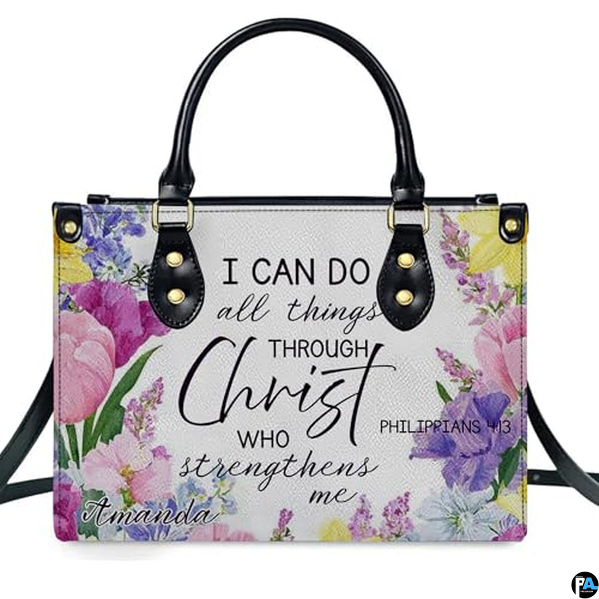 Personalized Flower Christian inspiration with floral elements Handbag