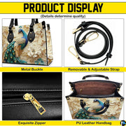 Peacock floral handbag feature detail presentation