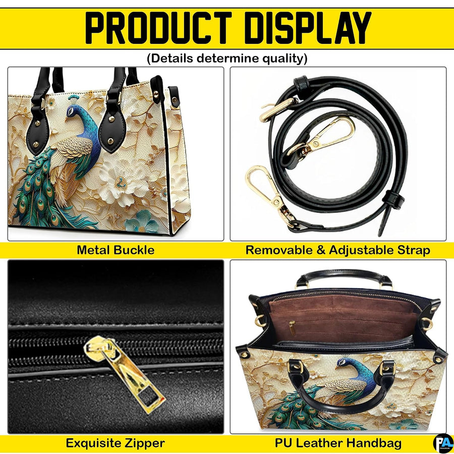 Peacock floral handbag feature detail presentation