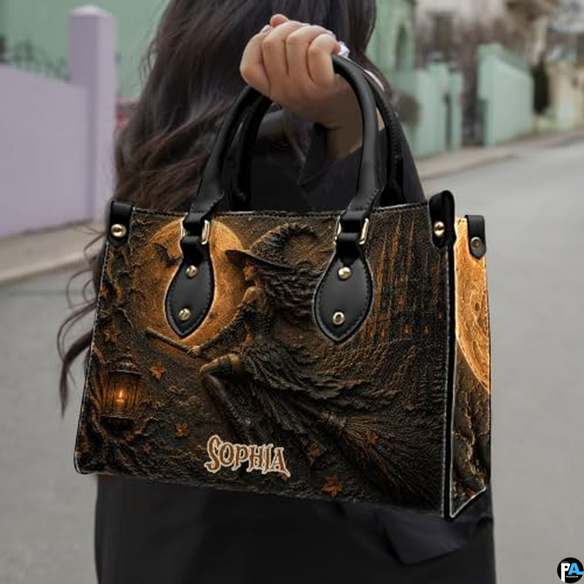 Personalized Witch Handbag with Purse, Custom Name Gothic Leather Bag Set for Women, Halloween Shoulder Bag, Witch Gift