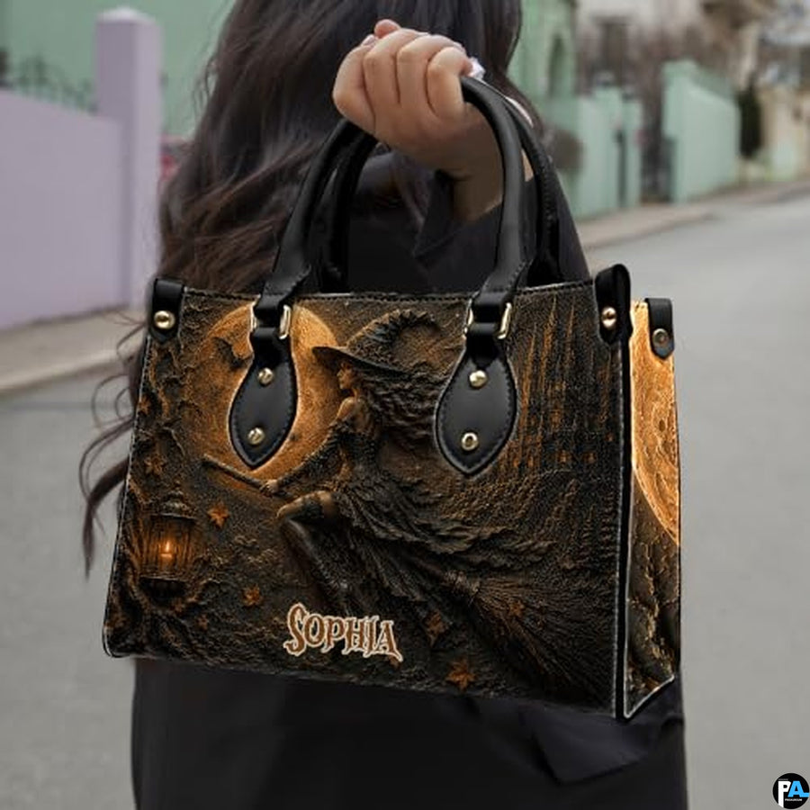 Personalized Witch Handbag with Purse, Custom Name Gothic Leather Bag Set for Women, Halloween Shoulder Bag, Witch Gift