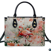 Angled display highlighting the delicate watercolor flamingo and botanical petals.