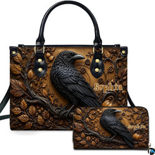 Personalized Halloween Gothic Leather Handbag Custom Raven Black Cat Purse Dark Fantasy Shoulder Bag Gift for Women