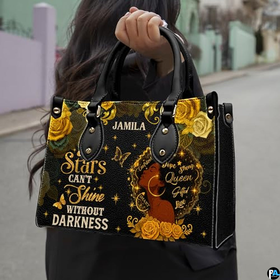 Personalized Black Woman Gold Rose Quote Handbag for Meaningful Gifts