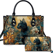 Black Cat Leather Bag – Vintage Cat Art Handbag, Stylish Animal-Themed Purse, Unique Gift for Cat Lovers
