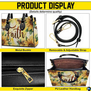 Top-down view of golden sunflower handbag showing dual carrying handles.