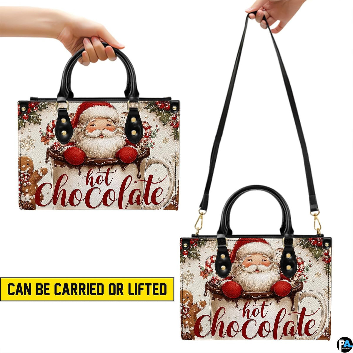 Dual display showing handheld top handles and shoulder carrying options for the festive set.