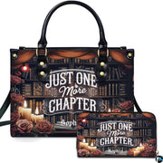 Antique library bookshelf handbag and matching zip wallet set featuring candlelight, roses, and reading artwork.