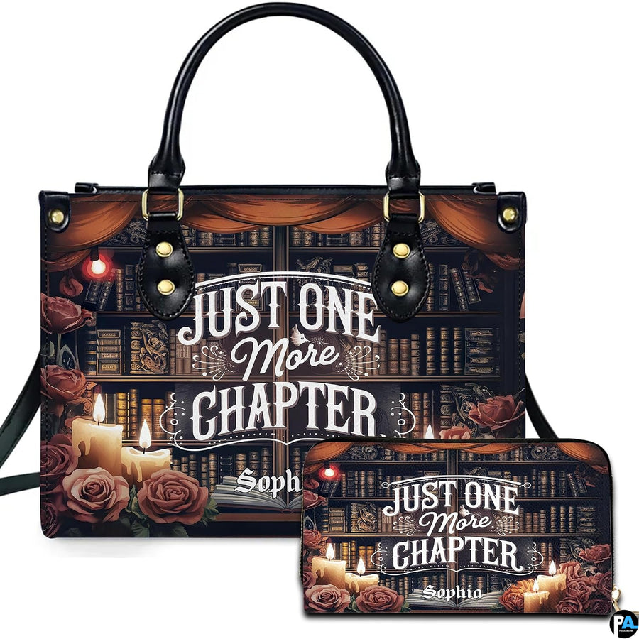 Antique library bookshelf handbag and matching zip wallet set featuring candlelight, roses, and reading artwork.