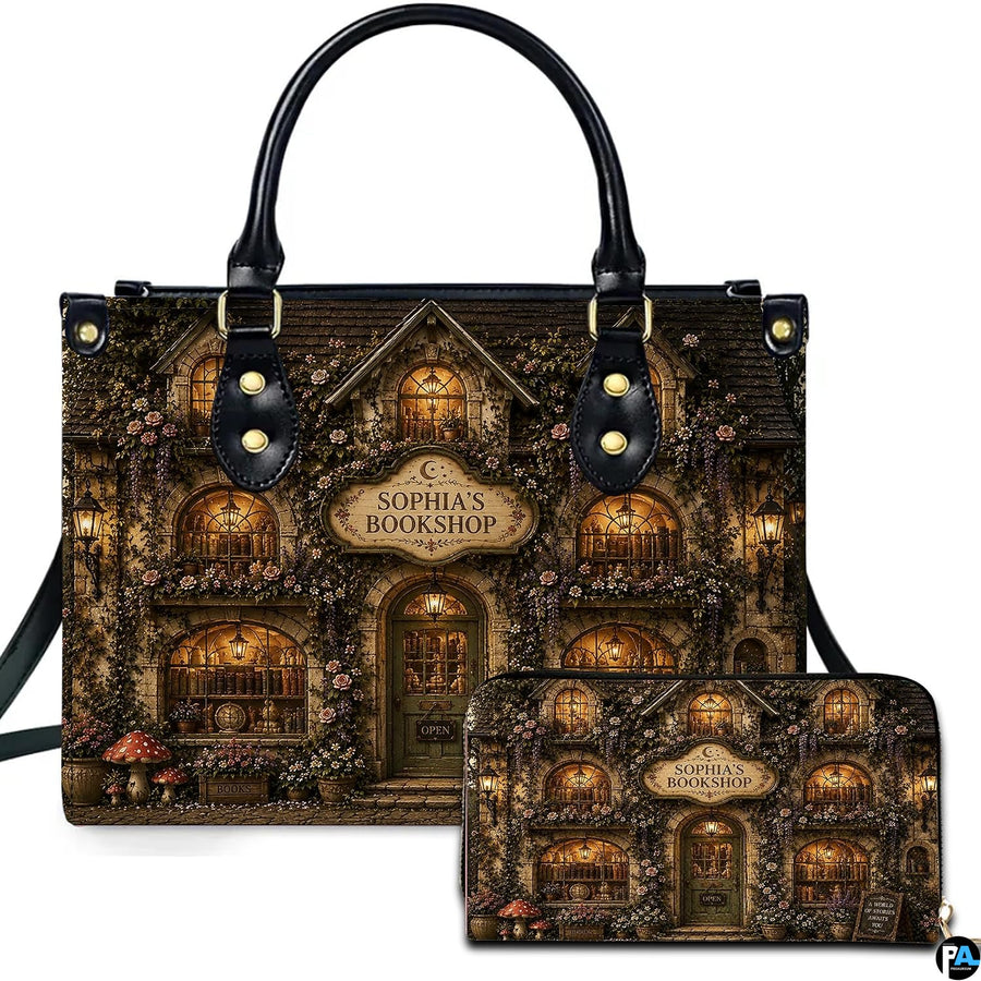 Bookstore art showing an illuminated cottage front presented across an accessory pairing.