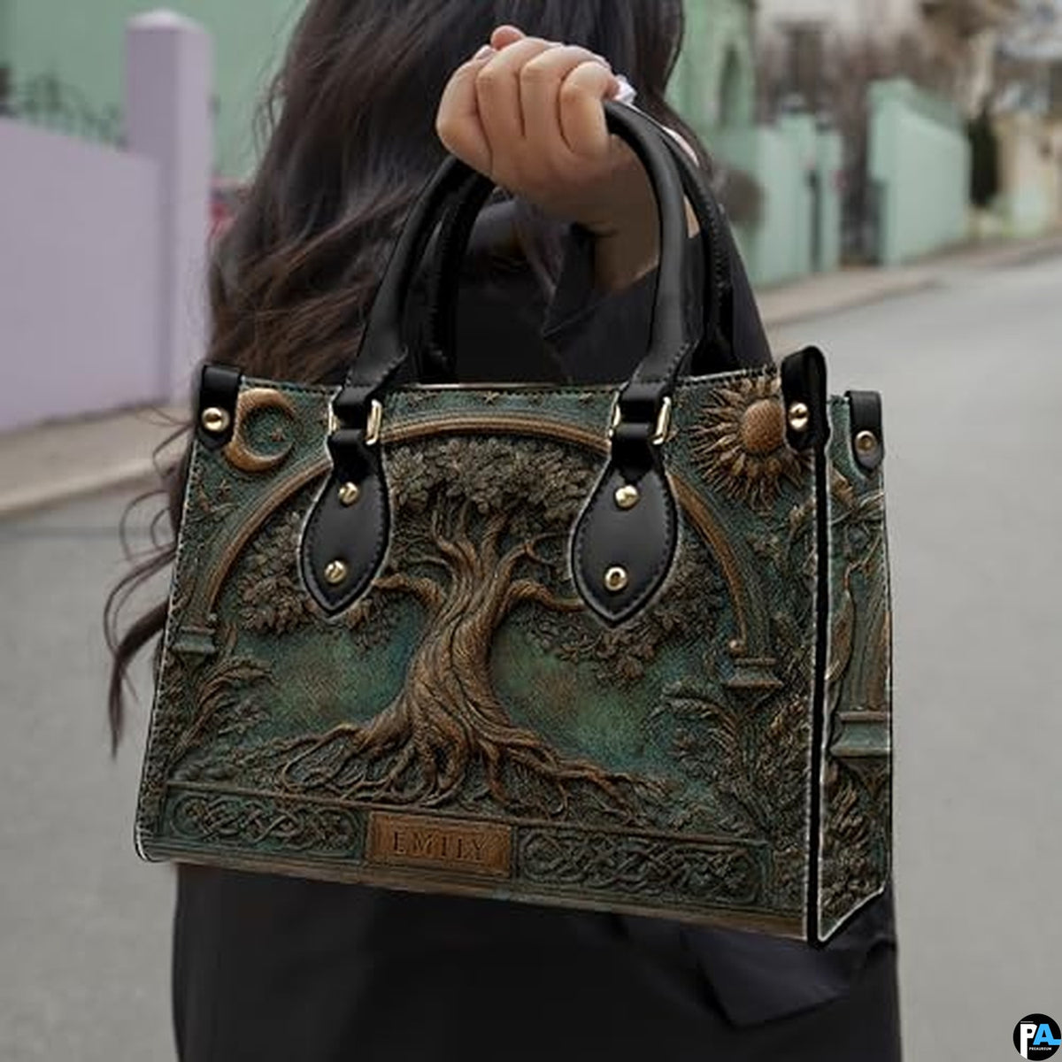 Personalized Animal Leather Handbag – Custom Name Flowers with 2D Print with 3D Effect – Gift for Gramma, Mom, Daughter
