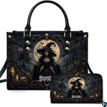 Personalized Witch Handbag with Purse, Custom Name Gothic Leather Bag Set for Women, Halloween Shoulder Bag, Witch Gift
