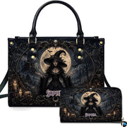 Personalized Witch Handbag with Purse, Custom Name Gothic Leather Bag Set for Women, Halloween Shoulder Bag, Witch Gift
