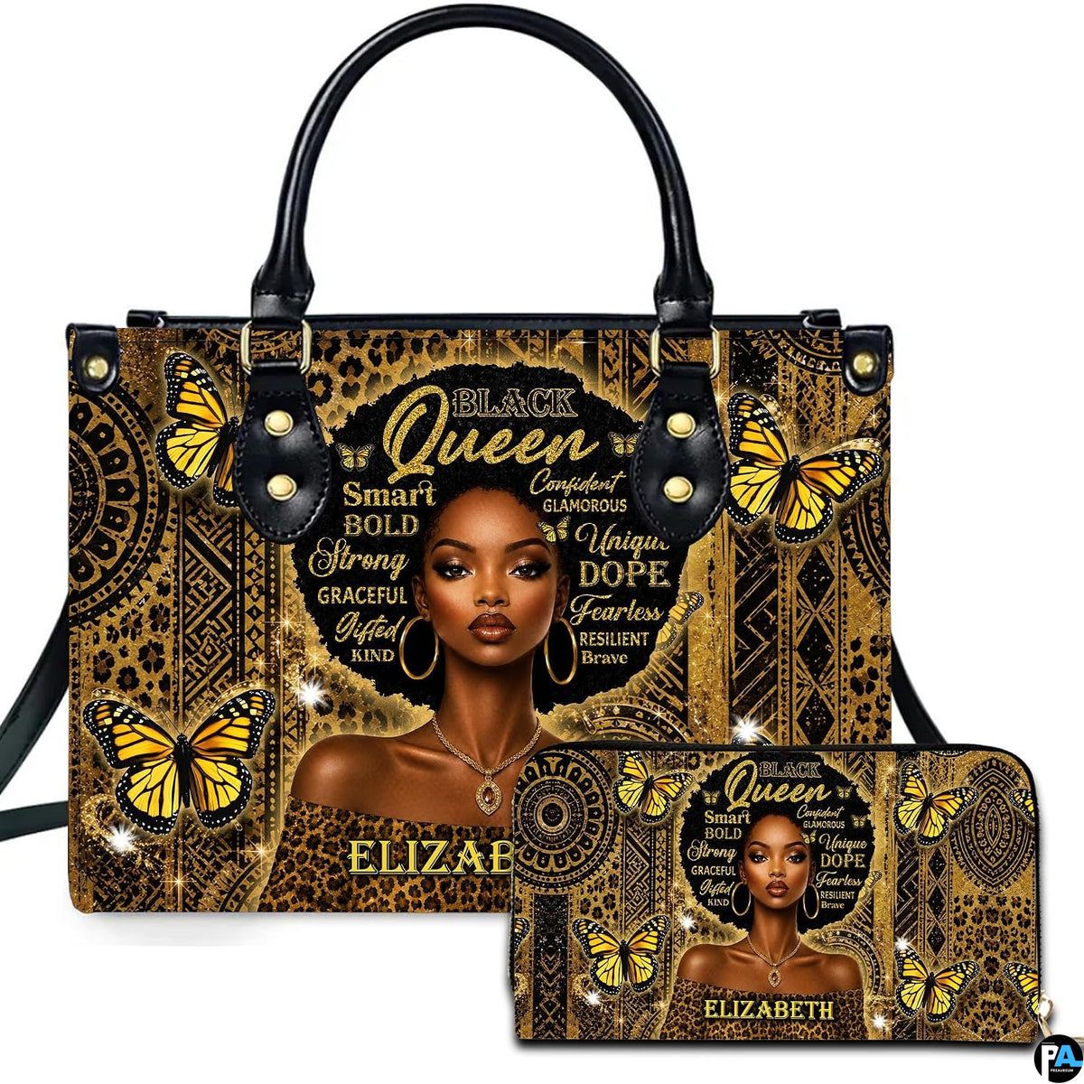 Personalized African American Leather Bag, African Purse, Gifts for Black Girl Women, Black History Handbags