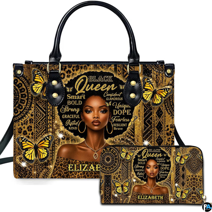 Personalized African American Leather Bag, African Purse, Gifts for Black Girl Women, Black History Handbags