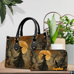 Personalized Halloween Leather Handbag – Custom Witch 3D Printing Effect Purses For Women – Spooky Gothic Shoulder Bag