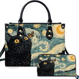 Starry Night Cat Art Celestial Feline Impressionist Artwork