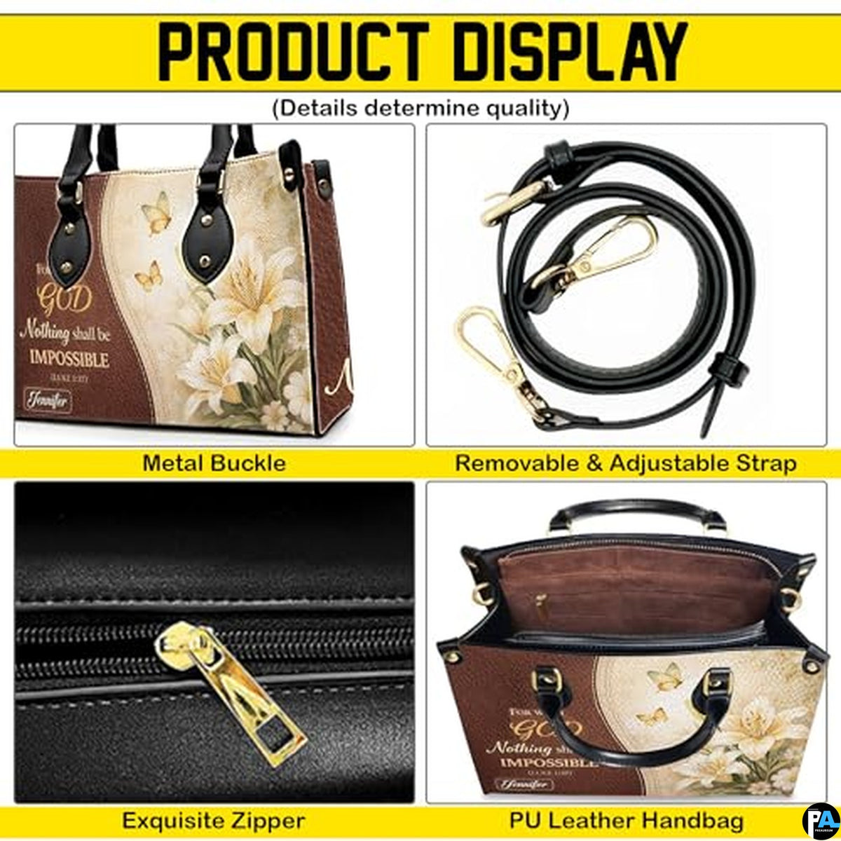 Personalized Christian Leather Handbag – Custom Purse Faith Gift for Mom, Grandma, Women Birthday or Christmas