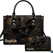 Personalized Halloween Gothic Leather Handbag Custom Raven Black Cat Purse Dark Fantasy Shoulder Bag Gift for Women