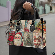 Lifestyle model display showing the vintage Santa handbag carried over the shoulder.